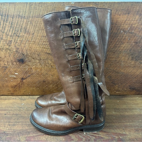 Frye Veronica Knee High Brown Leather Boots Buckles and Long Straps Size 9 - Picture 2 of 8